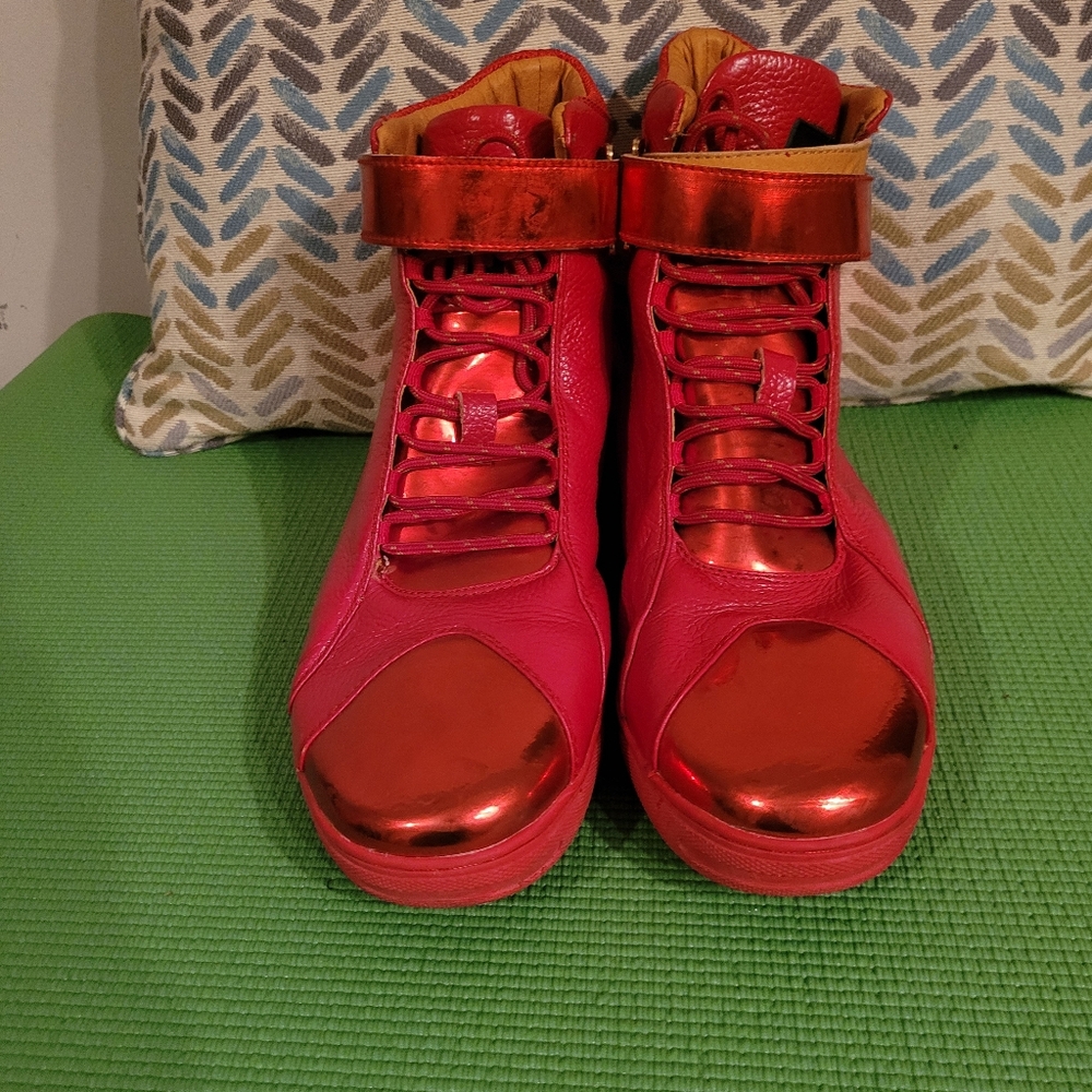 Negash Men's Amun Ra Leather Sneakers High Top Chukka Boots Size 10 Red/Red